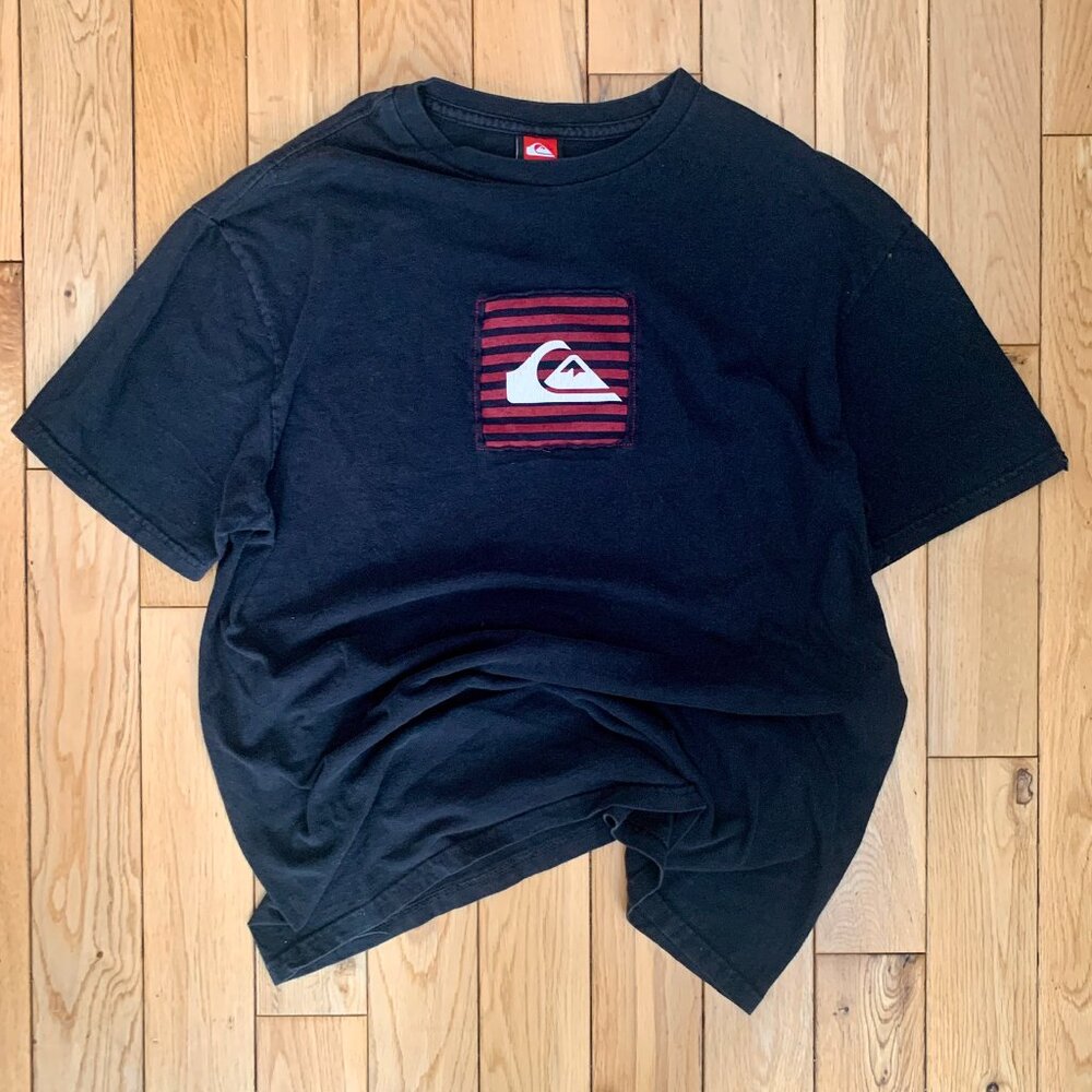 Vintage Y2K Quiksilver Logo Tee Shirt Black Men's Large Skating Surfing Biking
